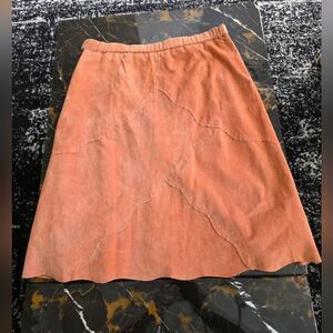 Vtg Terry Lewis Classic Luxuries Peach Suede Leather Midi Skirt Scallop Hem 16